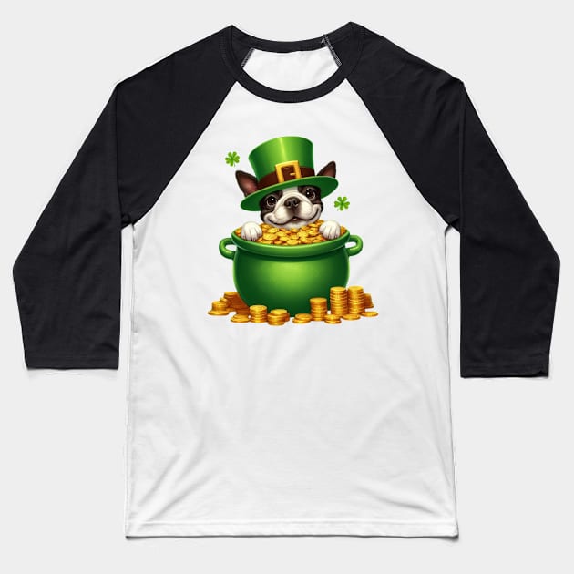 St Patricks Day Boston Terrier Dog Baseball T-Shirt by Chromatic Fusion Studio